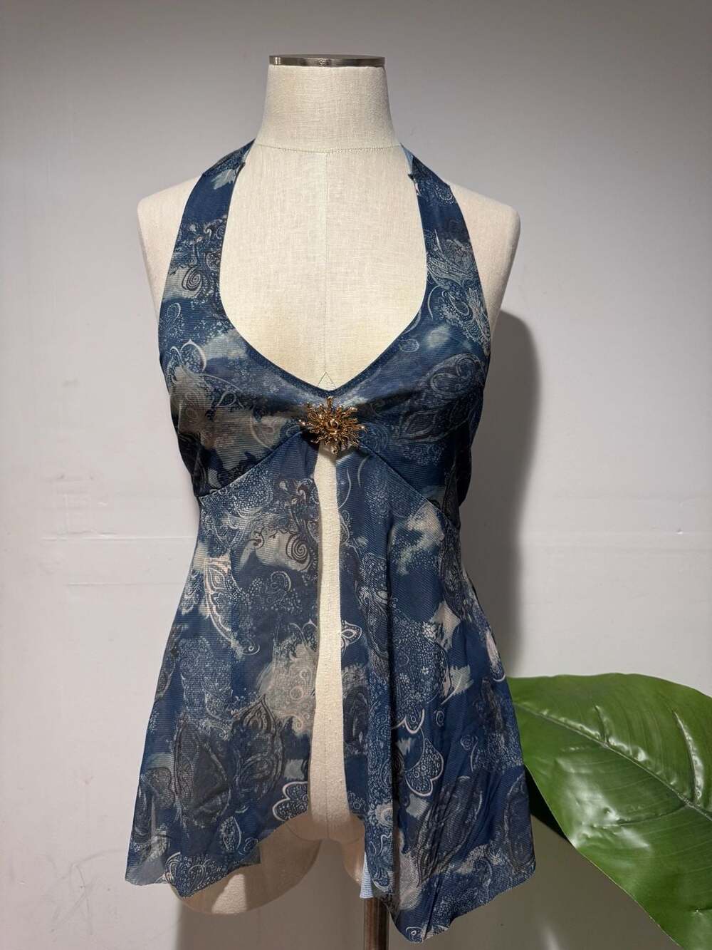 SHEIN Blue Boho Halter Knit Top Small